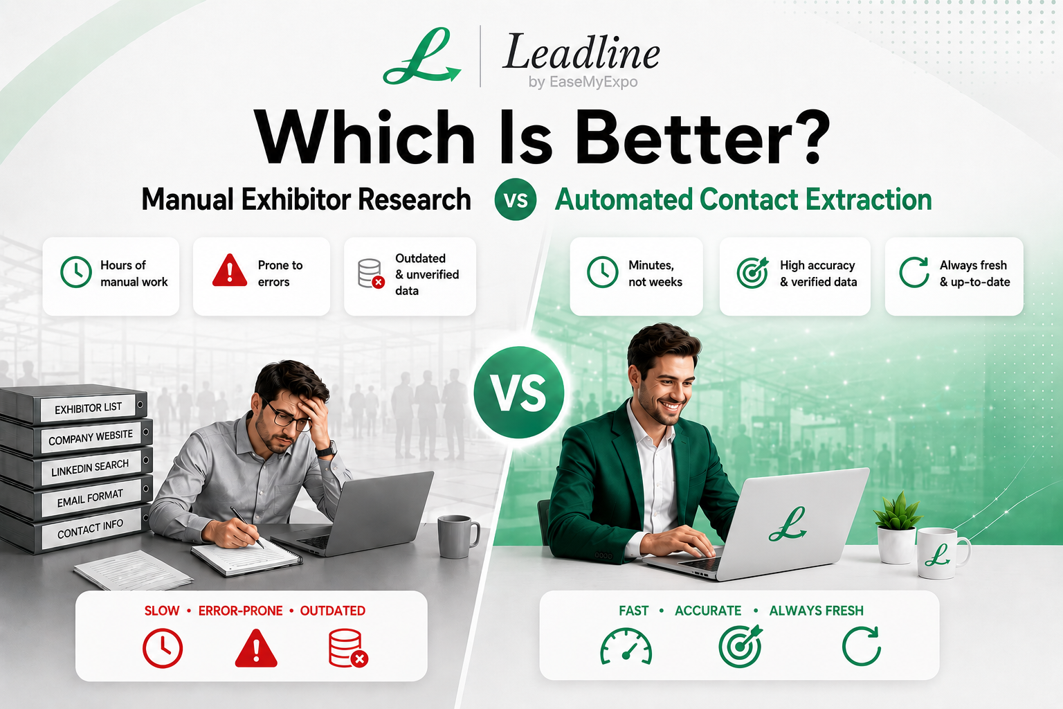 Manual exhibitor research vs automated contact extraction for trade show prospecting